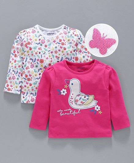 Babyoye Full Sleeves T-Shirt Floral Print Pack of 2 - Pink