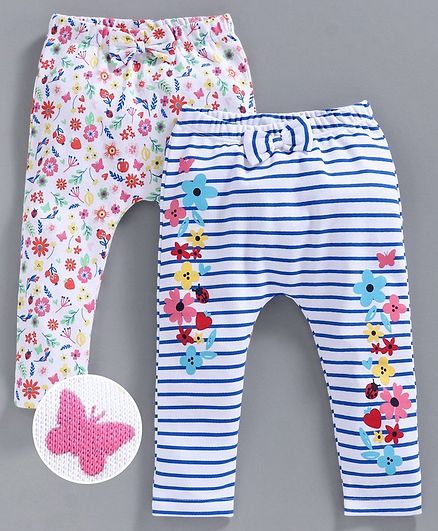 Babyoye Full Length Leggings Floral Print Pack of 2 - White