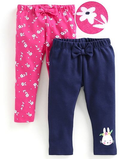 Babyoye Full Length Leggings Pack of 2 - Hot Pink, Blue