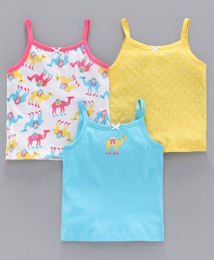 Babyoye Singlet Sleeves Slip Camel Print Pack of 3 - Yellow Blue Pink