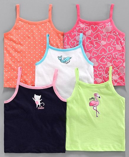Babyoye Cotton Singlet Camisoles Multi Print Pack of 5 - White Multicolour