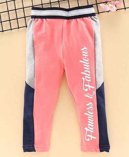 Babyhug Full Length Track Pant Text Print - Pink Grey