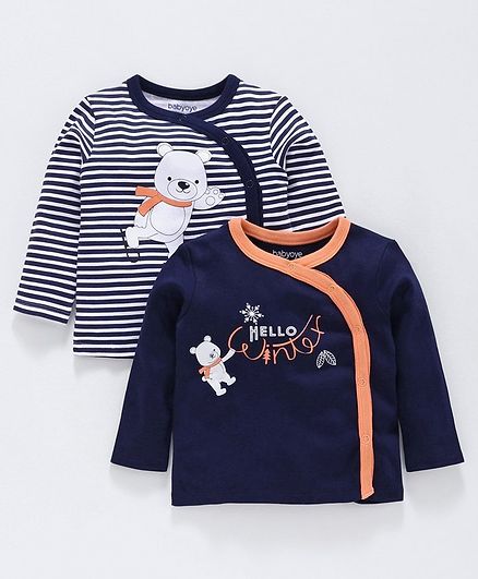 Babyoye Cotton Skating Bear Print Jhabla Pack of 2 - Navy Blue