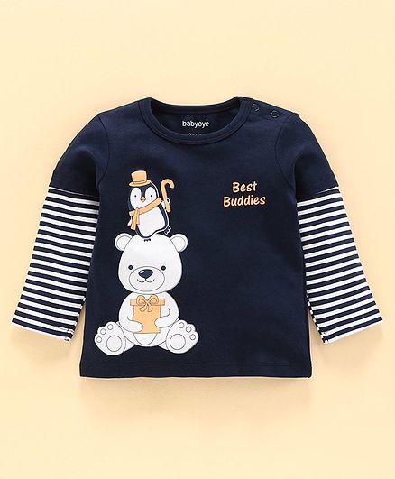 Babyoye Doctor Sleeves Cotton Tee Animal Print - Navy