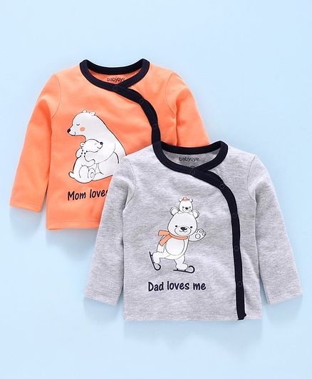 Babyoye Cotton Blend Full Sleeves Jhabla Animal Print Pack of 2 - Orange Grey