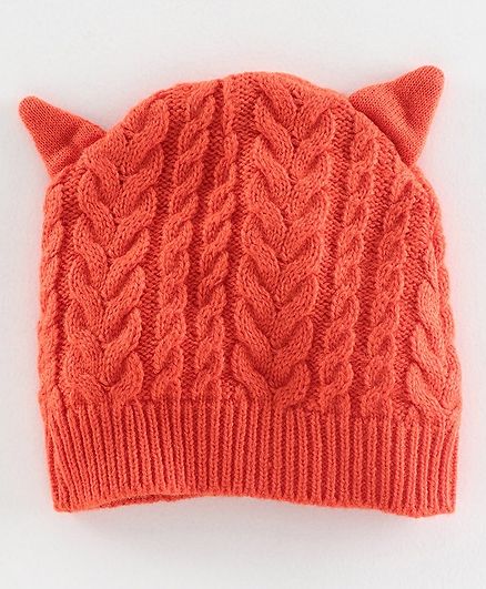 Babyoye Woollen Cap with 3D Ears Orange - Diameter 10 cm
