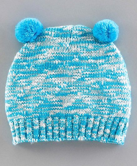 Babyoye Acrylic Blend Woolen Cap with Pom Pom Appliques Blue - Diameter 11 cm
