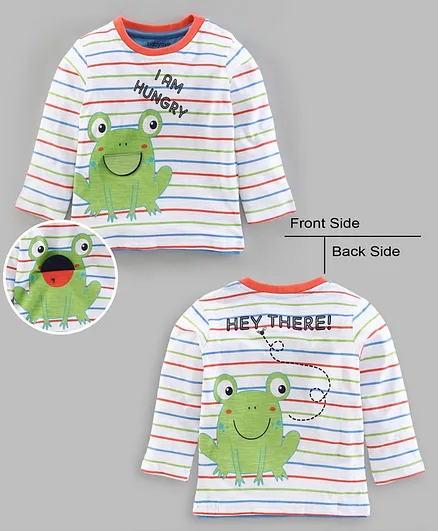 Babyoye Cotton Full Sleeves Stripe Tee Frog Print - White Orange