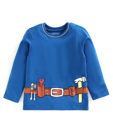 Babyoye Cotton Full Sleeves Tee Tools Belt Print - Blue