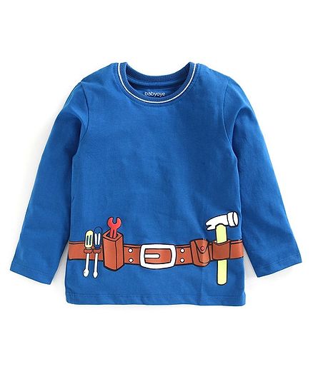 Babyoye Cotton Full Sleeves Tee Tools Belt Print - Blue