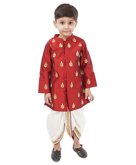 Babyoye Cotton Zari Dhoti Kurta Set - Maroon