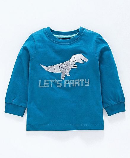 Babyoye Full Sleeves Cotton T-Shirt Dino Print - Blue