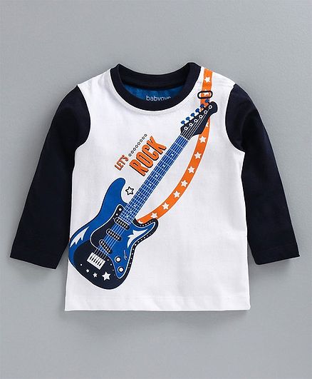 Babyoye Cotton Full Sleeves Tee Guitar Print - White Navy Blue