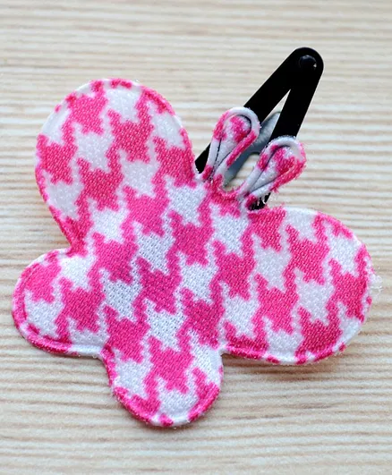 Pretty Ponytails Houndstooth Design Must Have Butterfly Hair Clip - Pink & White