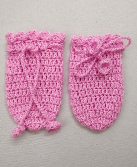 Knit Masters Solid Lace Border Mittens - Pink