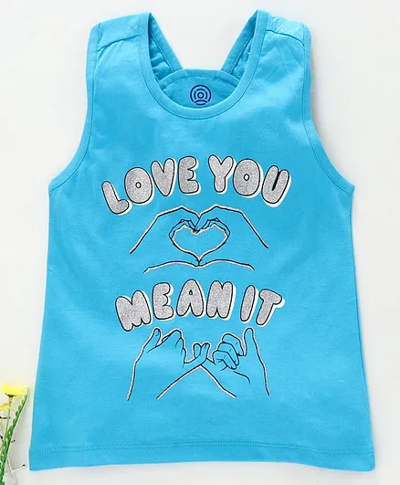 Tambourine Love Printed Sleeveless Top - Blue