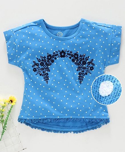Tambourine Dot Printed Short Sleeves Printed Top - Blue