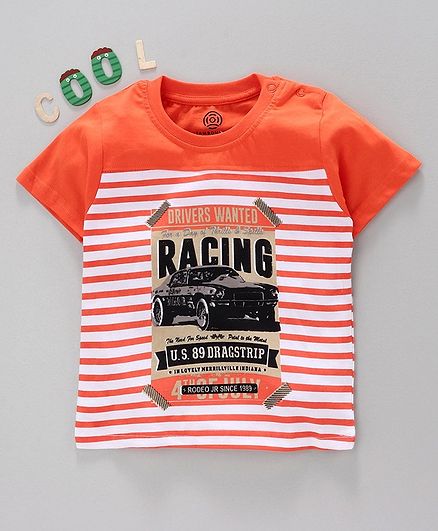 Tambourine Striped Half Sleeves Tee - Orange