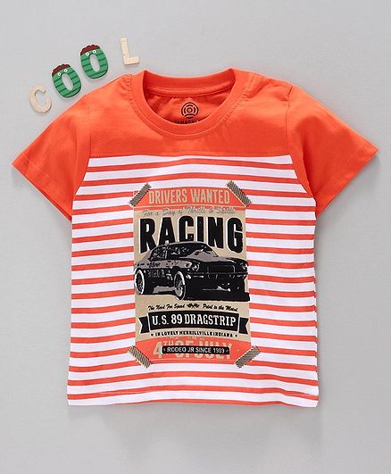 Tambourine Striped Half Sleeves Tee - Orange