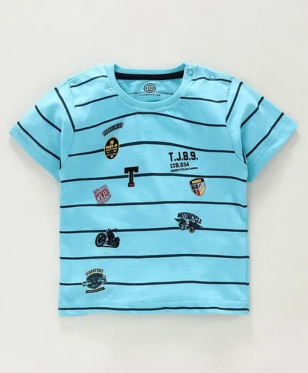 Tambourine Striped Half Sleeves Tee - Blue