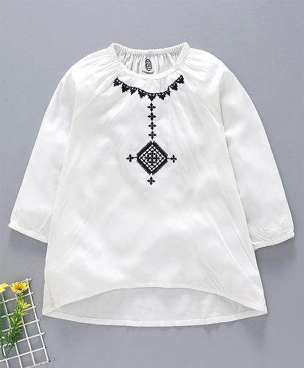 Tambourine Full Sleeves Embroidery Work Kurti - White