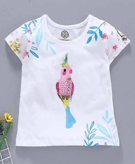 Tambourine Short Sleeves Bird Print T-Shirt - White