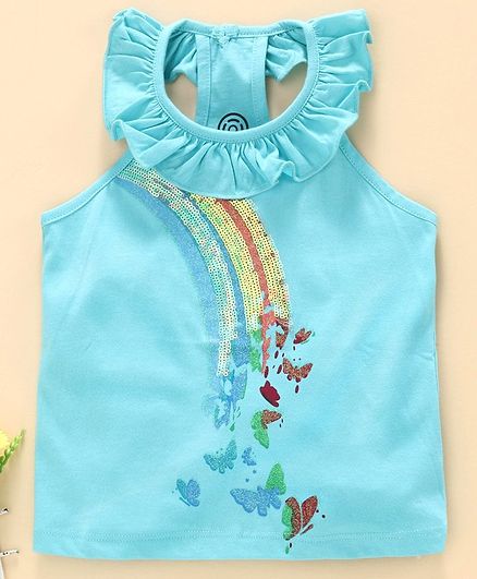 Tambourine Sleeveless Rainbow Sequined Top - Blue