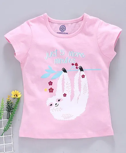 Tambourine Short Sleeves Just 5 More Minutes Print Top - Pink