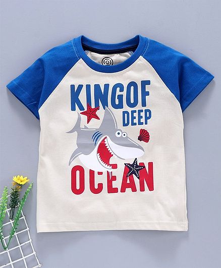Tambourine Half Sleeves Shark Print T-Shirt - Off White