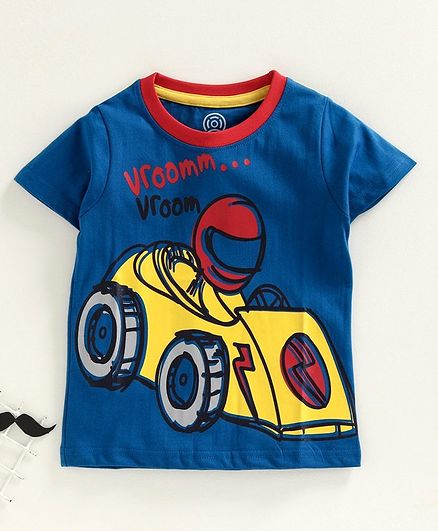 Tambourine Racing Car Print Half Sleeves Tee - Royal Blue