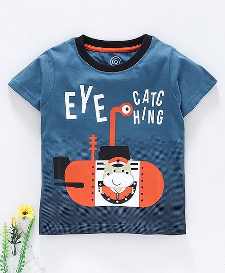 Tambourine Half Sleeves Eye Catching Print T-Shirt - Blue