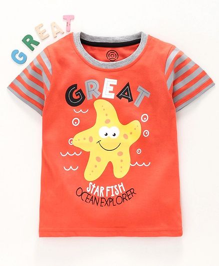 Tambourine Half Sleeves Star Fish Printed Tee - Orange