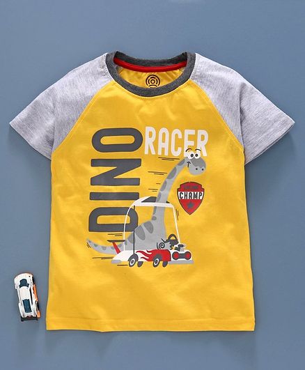 Tambourine Raglan Half Sleeves Dinosaur Printed Tee - Yellow