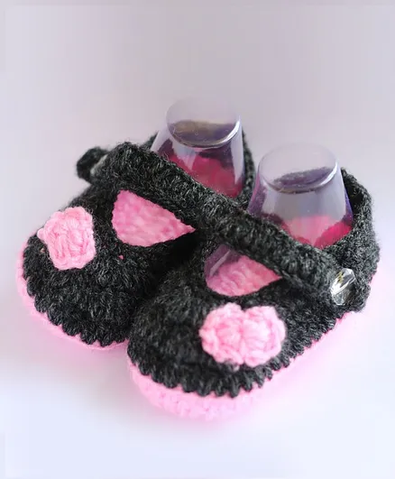 Woonie Solid Colour Handmade Booties - Grey & Light Pink