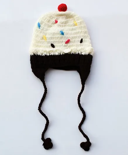 Woonie Kids Pudding Handmade Woolen Beanie Cap - Off White & Black