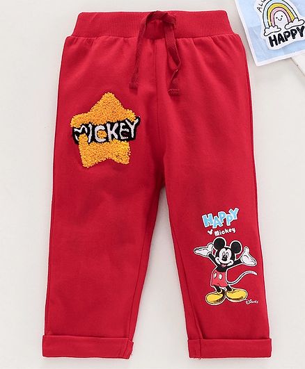 Disney by Babyhug Full Length Lounge Pant Mickey Mouse Print - Red