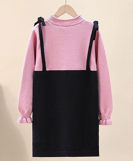Kookie Kids Full Sleeves Winter Frock - Pink Black