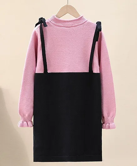 Kookie Kids Full Sleeves Winter Frock - Pink Black