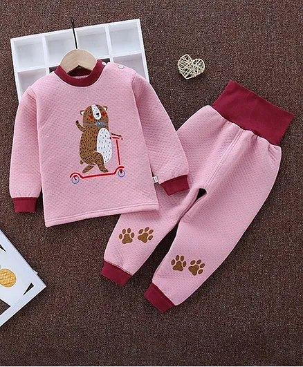 Kookie Kids Full Sleeves Printed Night Suit - Pink