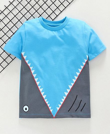 Ventra Half Sleeves Shark Print Tee - Blue