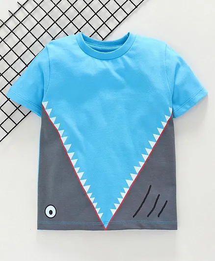 Ventra Half Sleeves Shark Print Tee - Blue