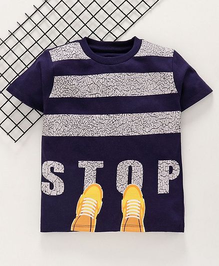 Ventra Half Sleeves Stop Print Tee - Blue