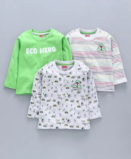 Babyhug Full Sleeves Cotton Tee Pack of 3 - Green Grey