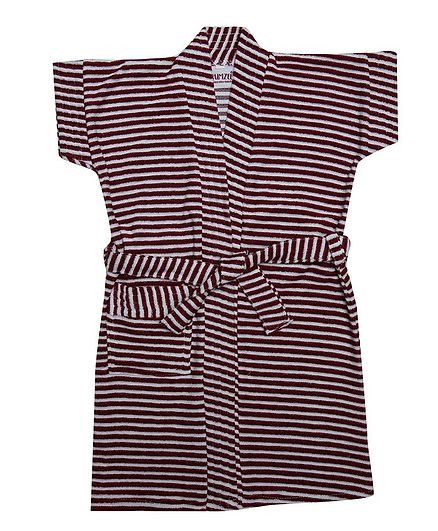BUMZEE Striped Half Sleeve Bathrobe - Maroon