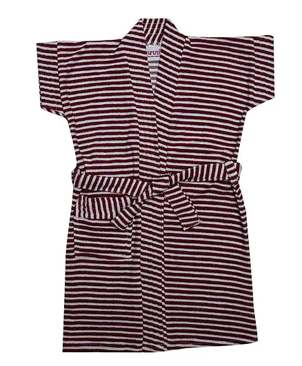 BUMZEE Striped Half Sleeve Bathrobe - Maroon