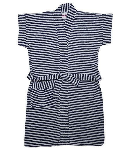 BUMZEE Striped Half Sleeve Bathrobe - Navy Blue