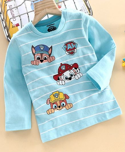 Babyhug Full Sleeves Stripe Tee Paw Patrol Print - Light Blue