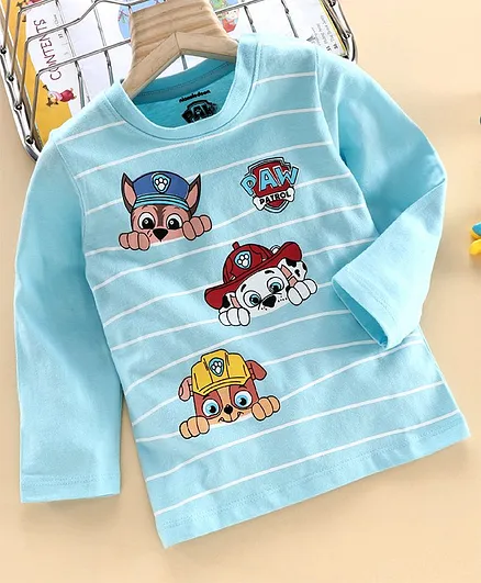 Babyhug Full Sleeves Stripe Tee Paw Patrol Print - Light Blue