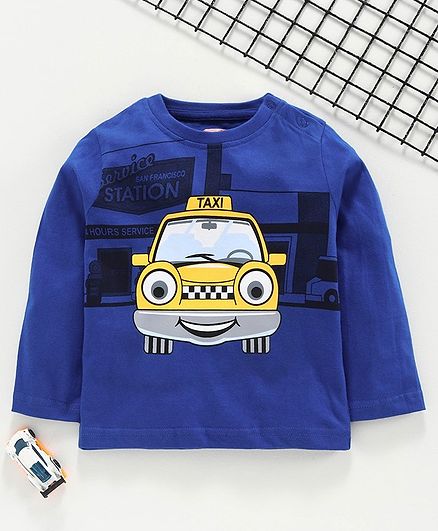Babyhug Full Sleeves Tee Taxi Print - Blue