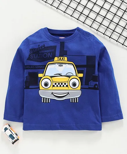 Babyhug Full Sleeves Tee Taxi Print - Blue